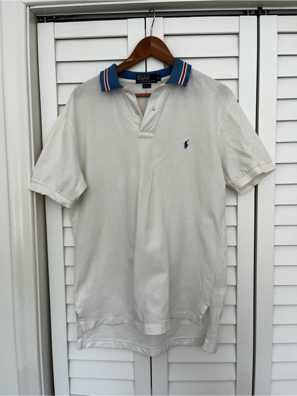 Polo by Ralph Lauren White Polo with Blue Collar and Red Stripe